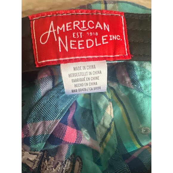 American Needle Onwentsia Plaid Cap Adjustable Strap Turquoise & Pink Cotton - Picture 5 of 5